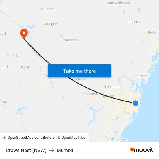 Crows Nest (NSW) to Mumbil map