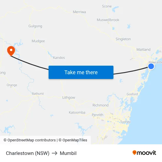 Charlestown (NSW) to Mumbil map