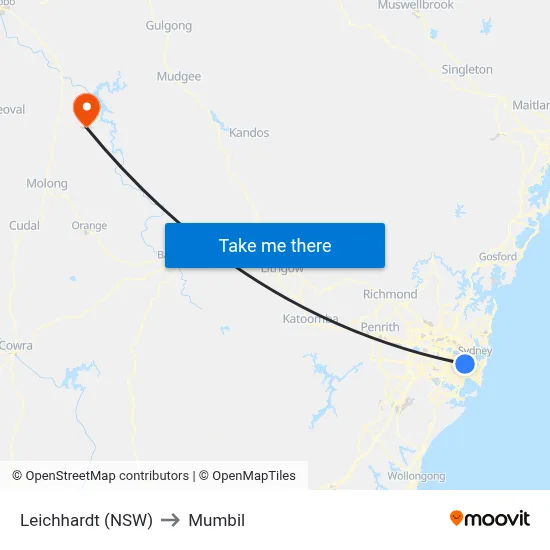 Leichhardt (NSW) to Mumbil map