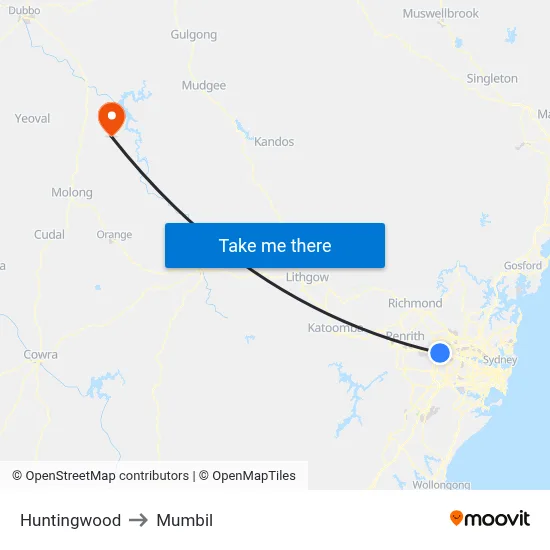 Huntingwood to Mumbil map