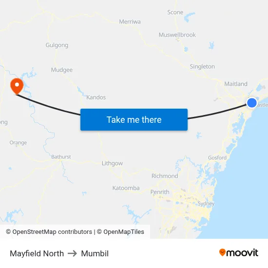 Mayfield North to Mumbil map