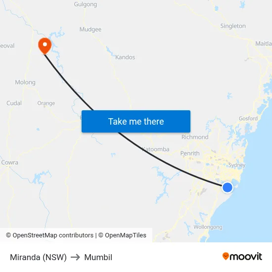 Miranda (NSW) to Mumbil map
