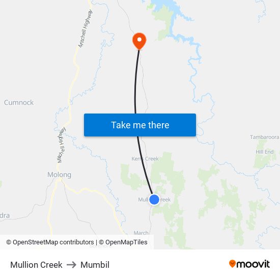 Mullion Creek to Mumbil map