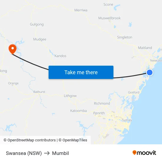 Swansea (NSW) to Mumbil map