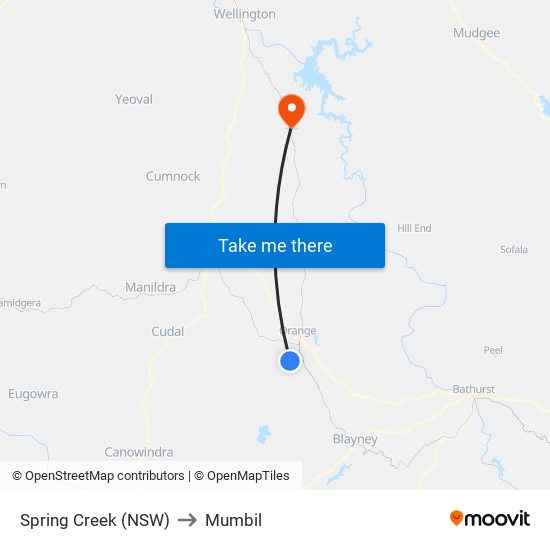 Spring Creek (NSW) to Mumbil map