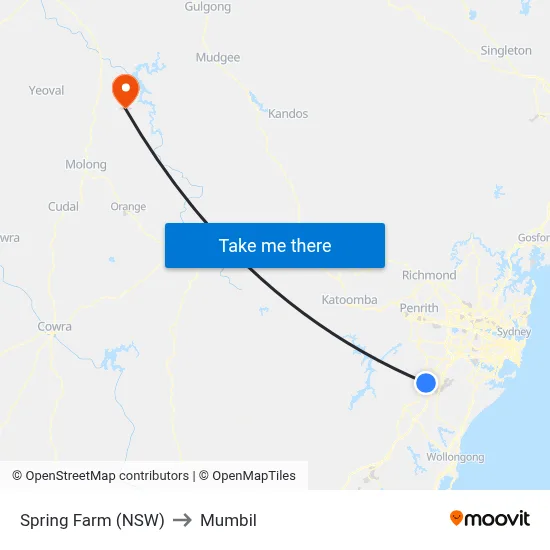 Spring Farm (NSW) to Mumbil map