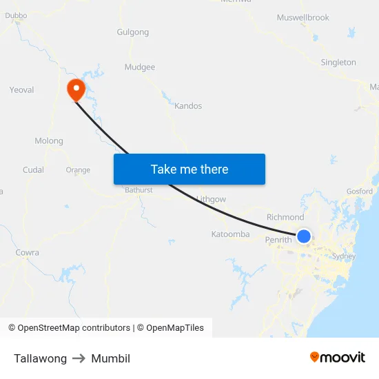 Tallawong to Mumbil map