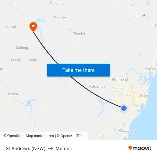 St Andrews (NSW) to Mumbil map