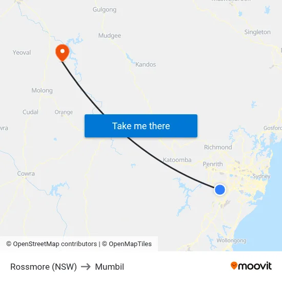 Rossmore (NSW) to Mumbil map