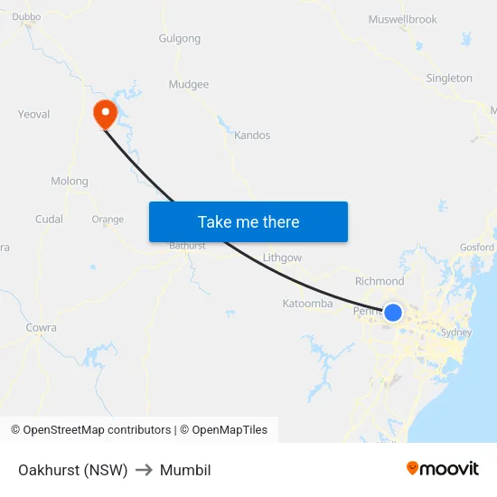 Oakhurst (NSW) to Mumbil map