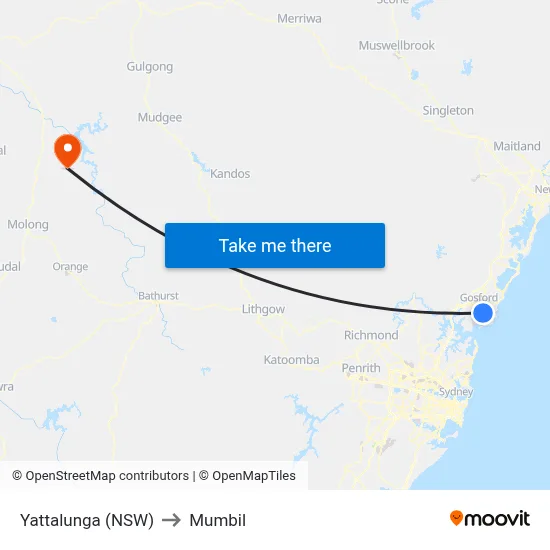 Yattalunga (NSW) to Mumbil map