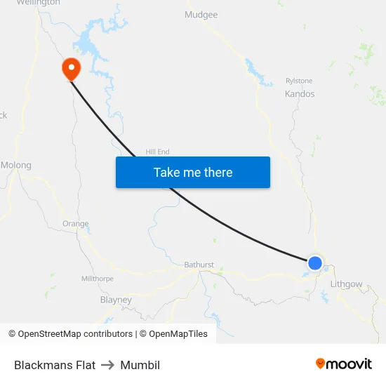 Blackmans Flat to Mumbil map