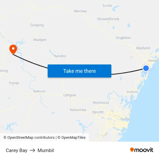 Carey Bay to Mumbil map