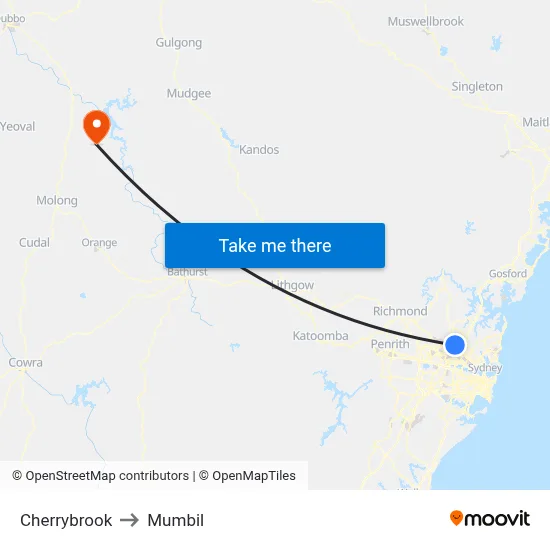 Cherrybrook to Mumbil map