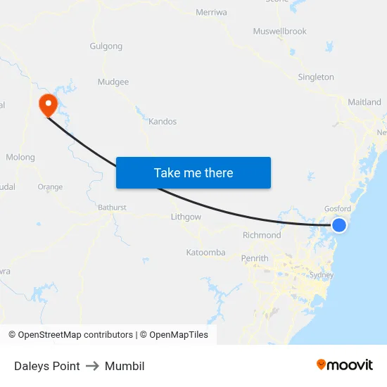 Daleys Point to Mumbil map
