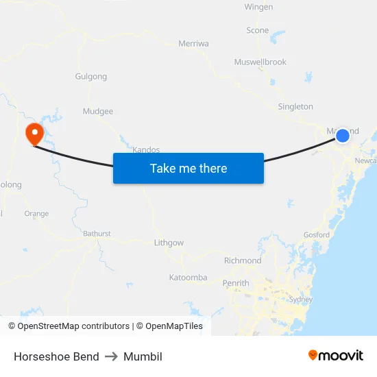 Horseshoe Bend to Mumbil map