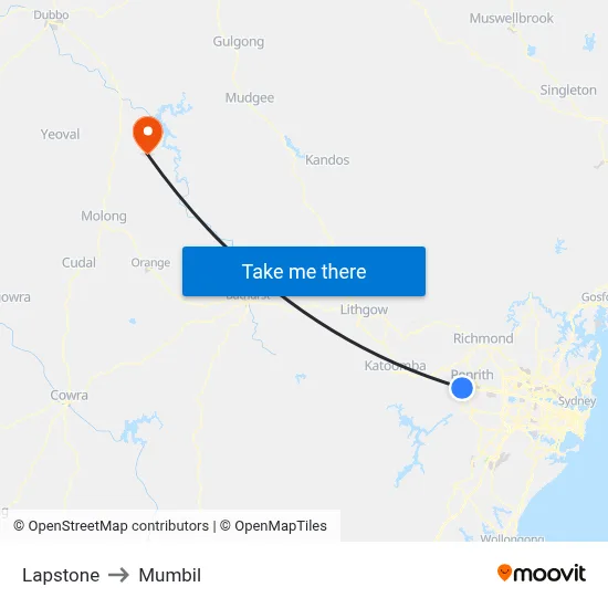 Lapstone to Mumbil map