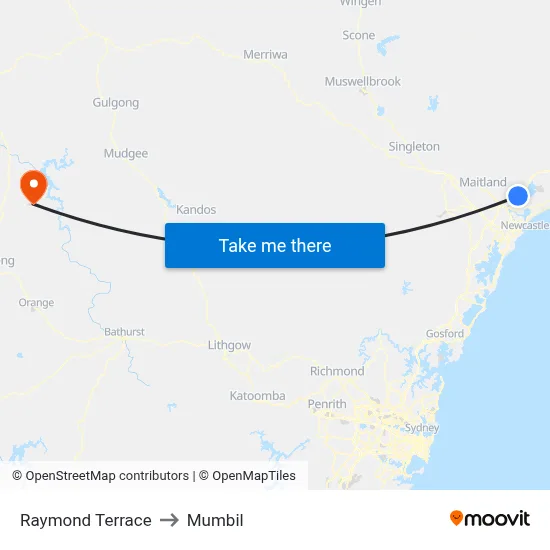 Raymond Terrace to Mumbil map