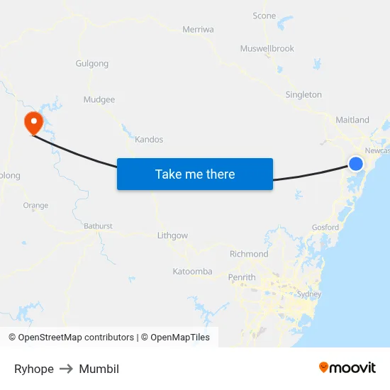 Ryhope to Mumbil map