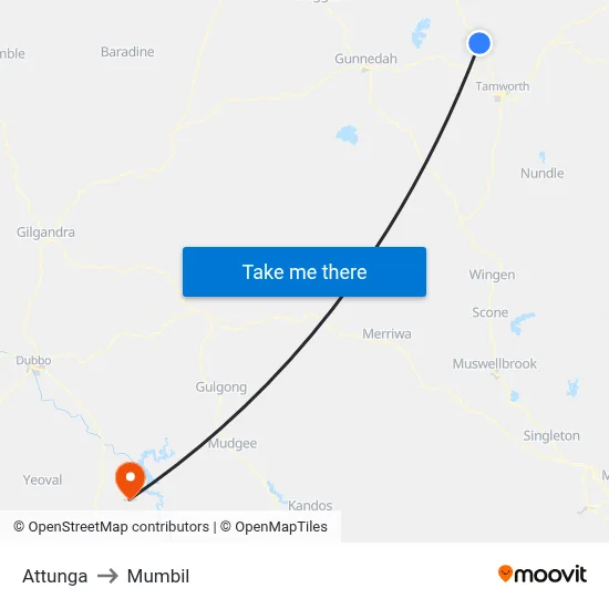 Attunga to Mumbil map