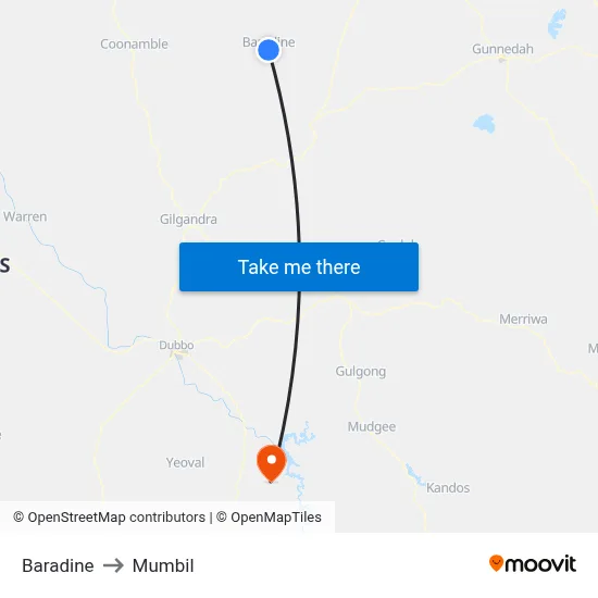 Baradine to Mumbil map