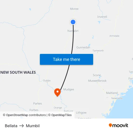Bellata to Mumbil map