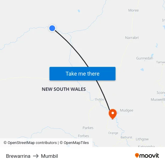 Brewarrina to Mumbil map