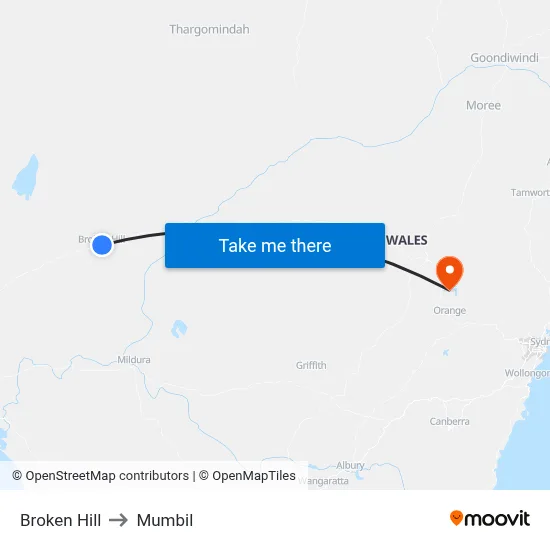 Broken Hill to Mumbil map