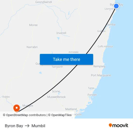 Byron Bay to Mumbil map