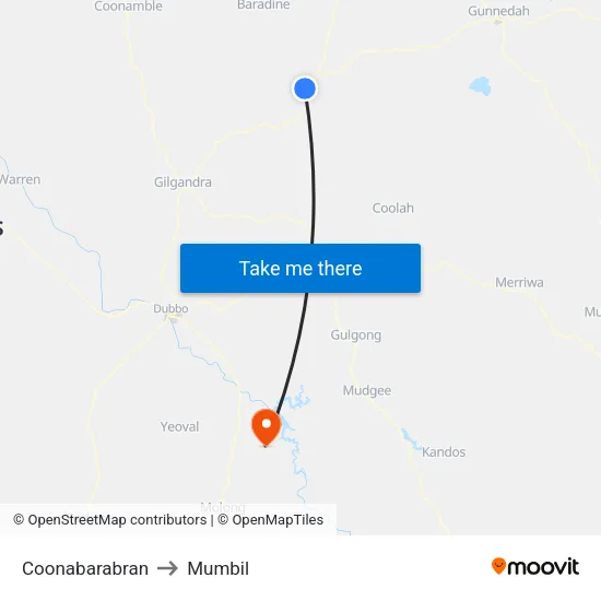 Coonabarabran to Mumbil map