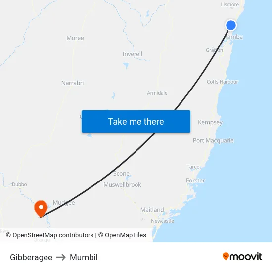 Gibberagee to Mumbil map