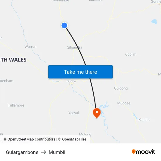 Gulargambone to Mumbil map