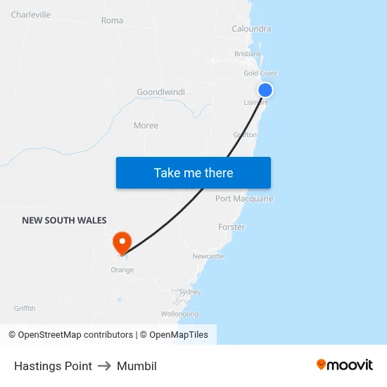 Hastings Point to Mumbil map