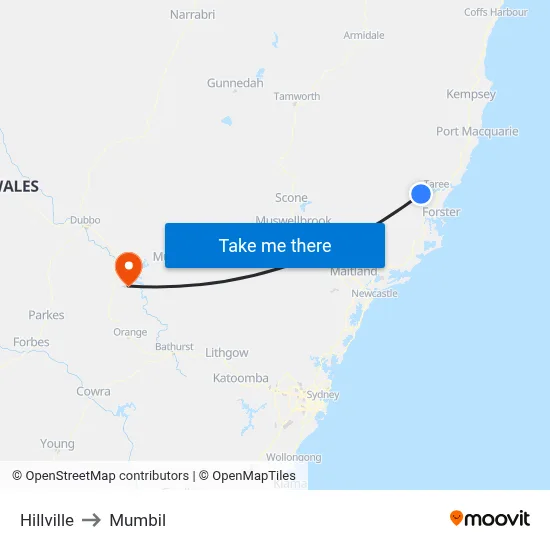 Hillville to Mumbil map