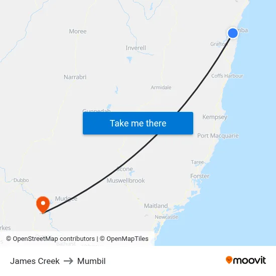 James Creek to Mumbil map