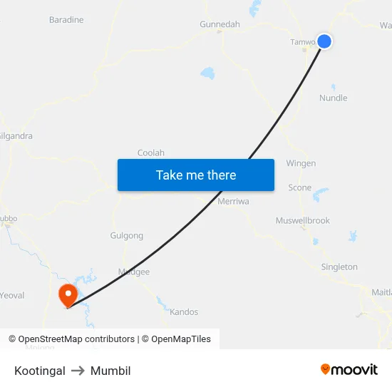 Kootingal to Mumbil map