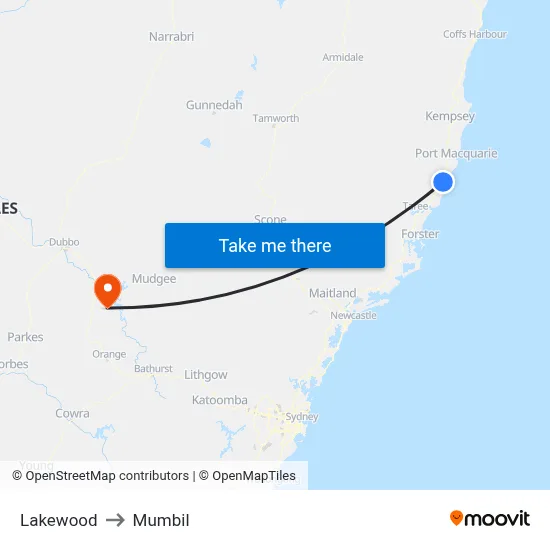 Lakewood to Mumbil map