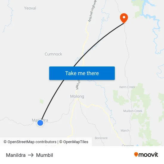 Manildra to Mumbil map
