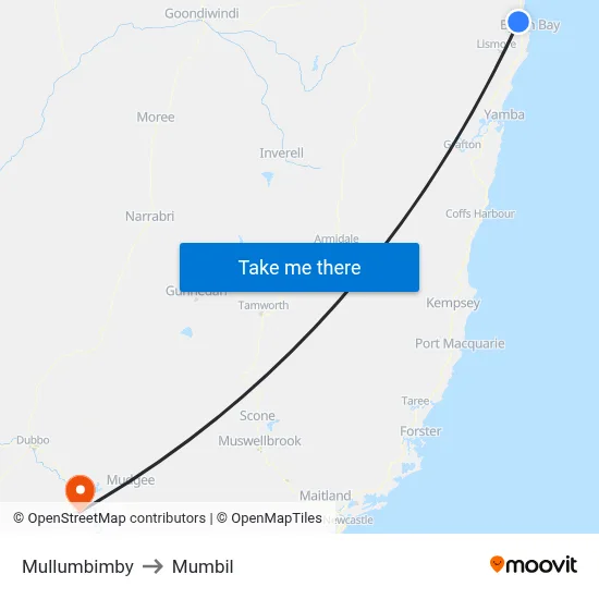 Mullumbimby to Mumbil map