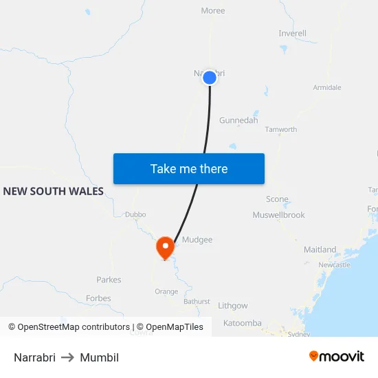 Narrabri to Mumbil map