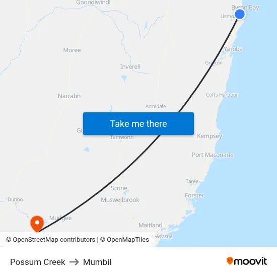 Possum Creek to Mumbil map