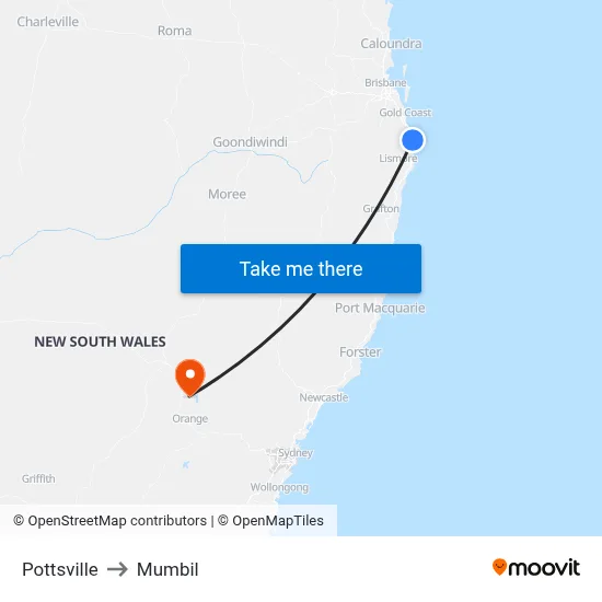 Pottsville to Mumbil map
