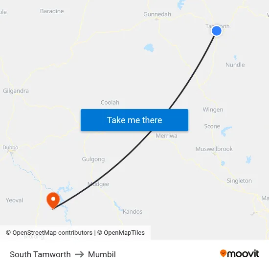South Tamworth to Mumbil map