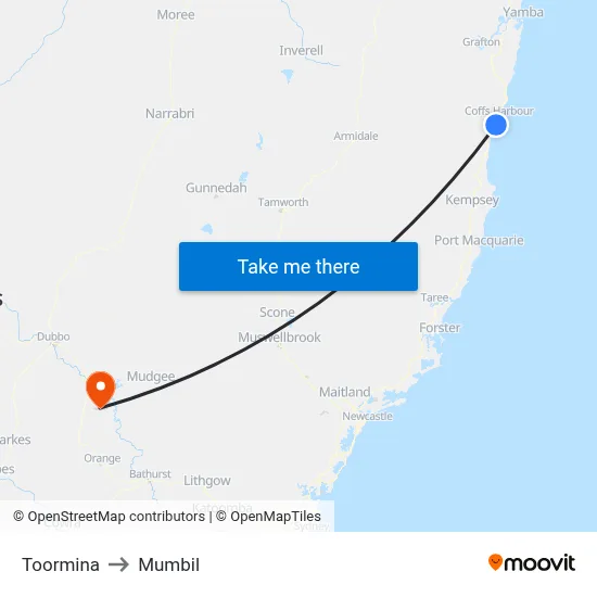 Toormina to Mumbil map