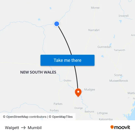Walgett to Mumbil map