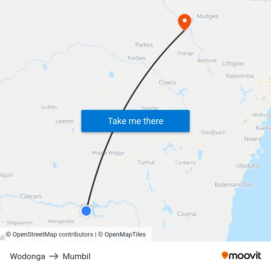 Wodonga to Mumbil map