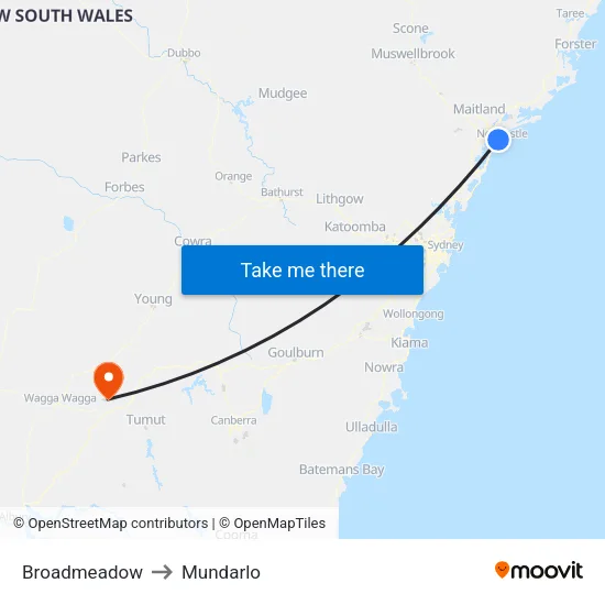 Broadmeadow to Mundarlo map