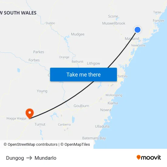 Dungog to Mundarlo map