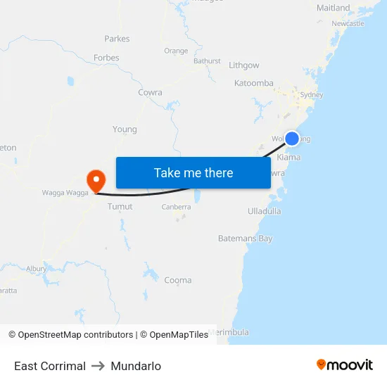 East Corrimal to Mundarlo map