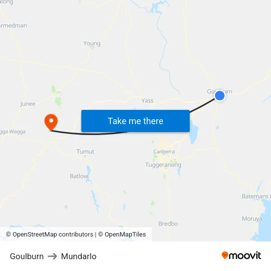 Goulburn to Mundarlo map